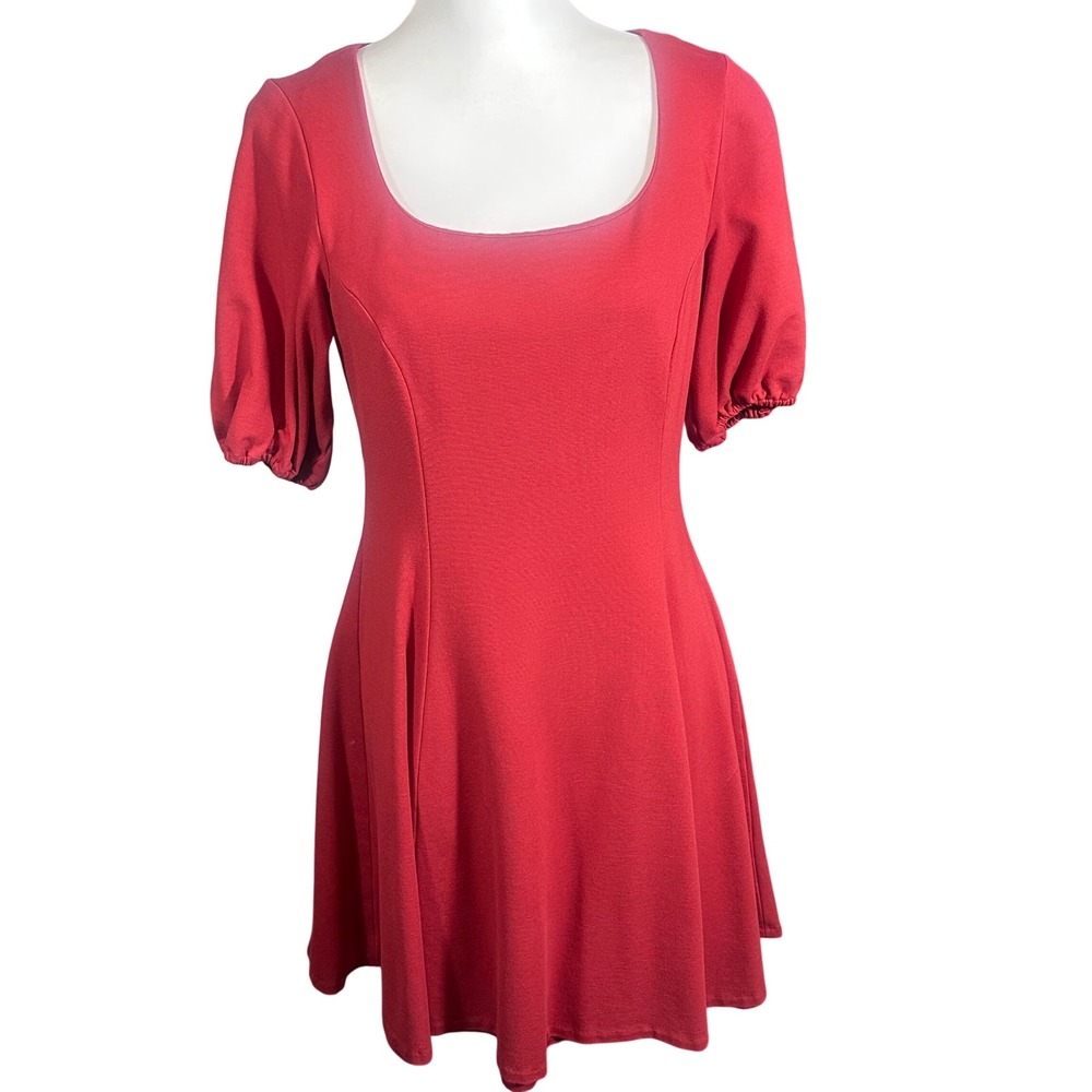 Kate Spade Skater Dress Women's Medium Red Puff Sleeve Fit Flare K8679